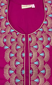 Hot Pink Embroidery Soft Cotton Long Sleeves Nighty. Pure Durable Cotton | Laces and Frills - Laces and Frills