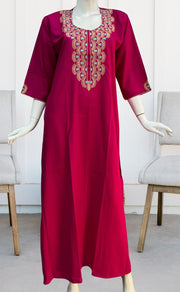 Hot Pink Embroidery Soft Cotton Long Sleeves Nighty. Pure Durable Cotton | Laces and Frills - Laces and Frills