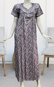 Light Blue Floral Soft Cotton Satin Nighty. Pure Durable Cotton | Laces and Frills - Laces and Frills