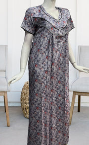 Light Blue Floral Soft Cotton Satin Nighty. Pure Durable Cotton | Laces and Frills - Laces and Frills