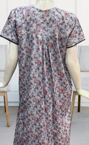 Light Blue Floral Soft Cotton Satin Nighty. Pure Durable Cotton | Laces and Frills - Laces and Frills