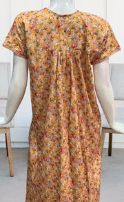 Mustard Floral Soft Cotton Satin Nighty. Pure Durable Cotton | Laces and Frills - Laces and Frills