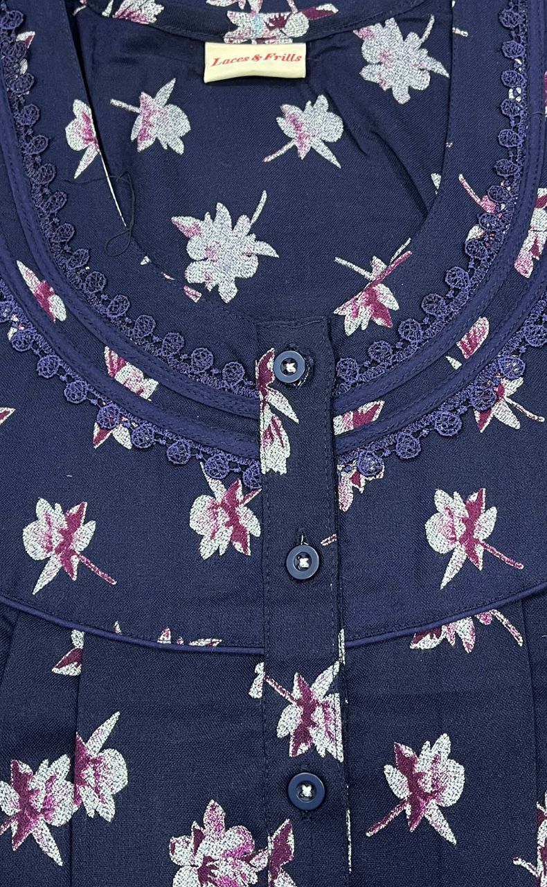 Navy Blue Flora Spun Nighty. Flowy Spun Fabric | Laces and Frills - Laces and Frills