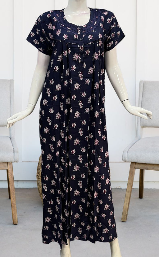 Navy Blue Flora Spun Nighty. Flowy Spun Fabric | Laces and Frills XL Navy Blue Flora Spun Nighty. Flowy Spun Fabric | Laces and Frills XL
