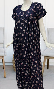 Navy Blue Flora Spun Nighty. Flowy Spun Fabric | Laces and Frills - Laces and Frills