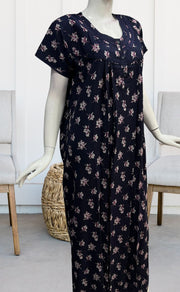 Navy Blue Flora Spun Nighty. Flowy Spun Fabric | Laces and Frills - Laces and Frills