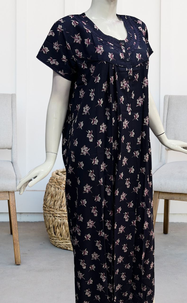 Navy Blue Flora Spun Nighty. Flowy Spun Fabric | Laces and Frills - Laces and Frills