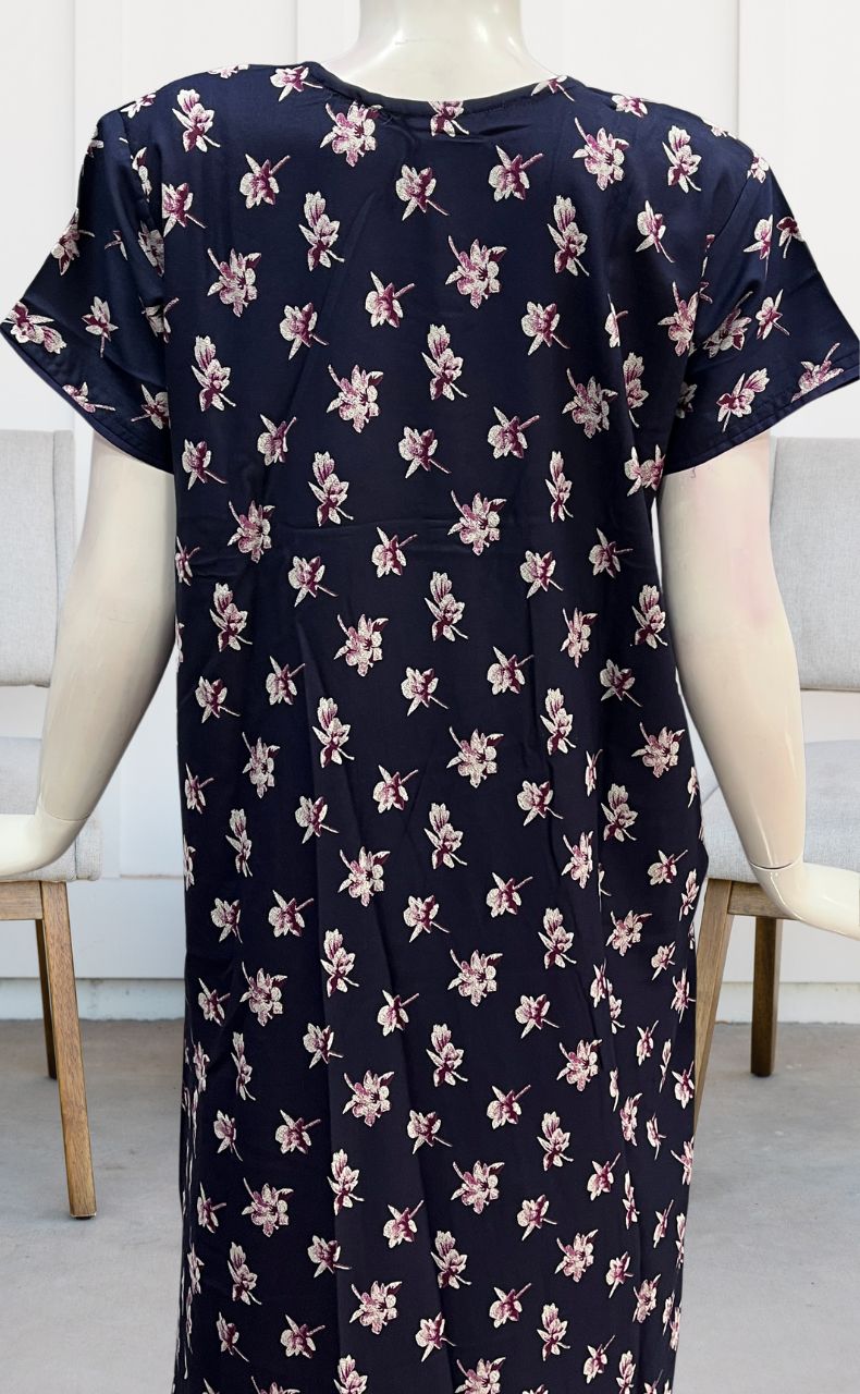 Navy Blue Flora Spun Nighty. Flowy Spun Fabric | Laces and Frills - Laces and Frills