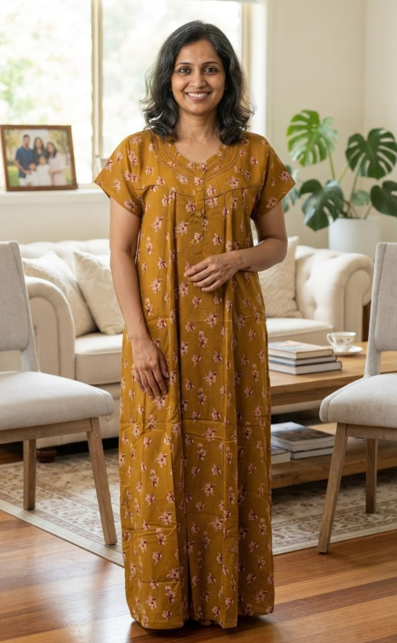 Yellow Flora Spun Nighty. Flowy Spun Fabric | Laces and Frills