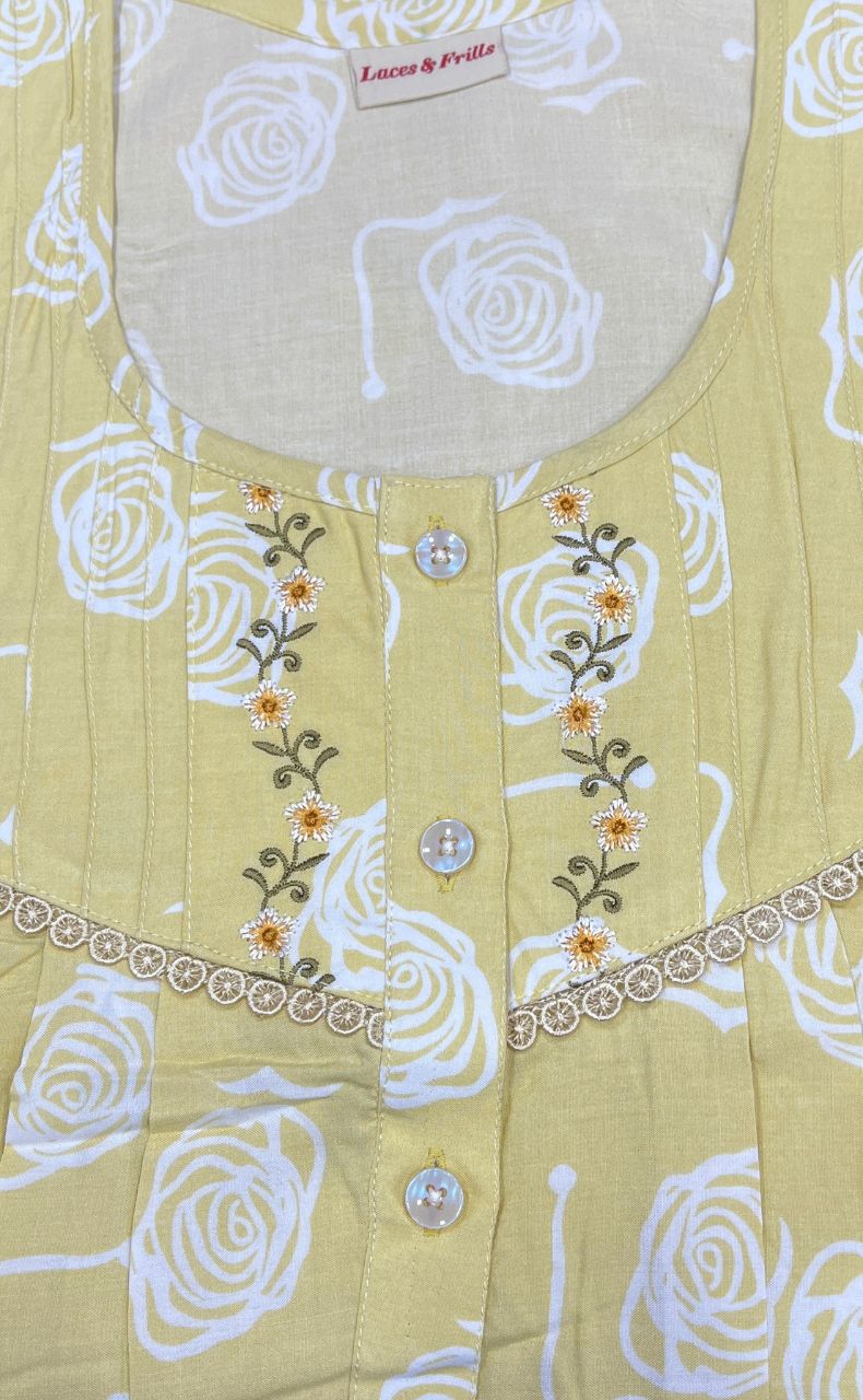 Light Yellow Flora Rayon Nighty. Flowy Rayon Fabric | Laces and Frills - Laces and Frills