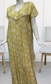 Light Yellow Flora Rayon Nighty. Flowy Rayon Fabric | Laces and Frills - Laces and Frills