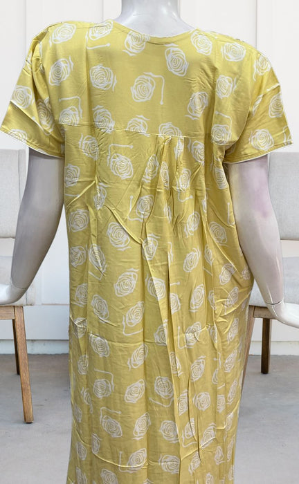 Light Yellow Flora Rayon Nighty. Flowy Rayon Fabric | Laces and Frills - Laces and Frills