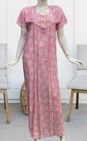 Baby Pink Flora Rayon Nighty. Flowy Rayon Fabric | Laces and Frills - Laces and Frills