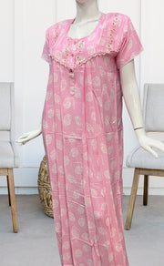 Baby Pink Flora Rayon Nighty. Flowy Rayon Fabric | Laces and Frills - Laces and Frills
