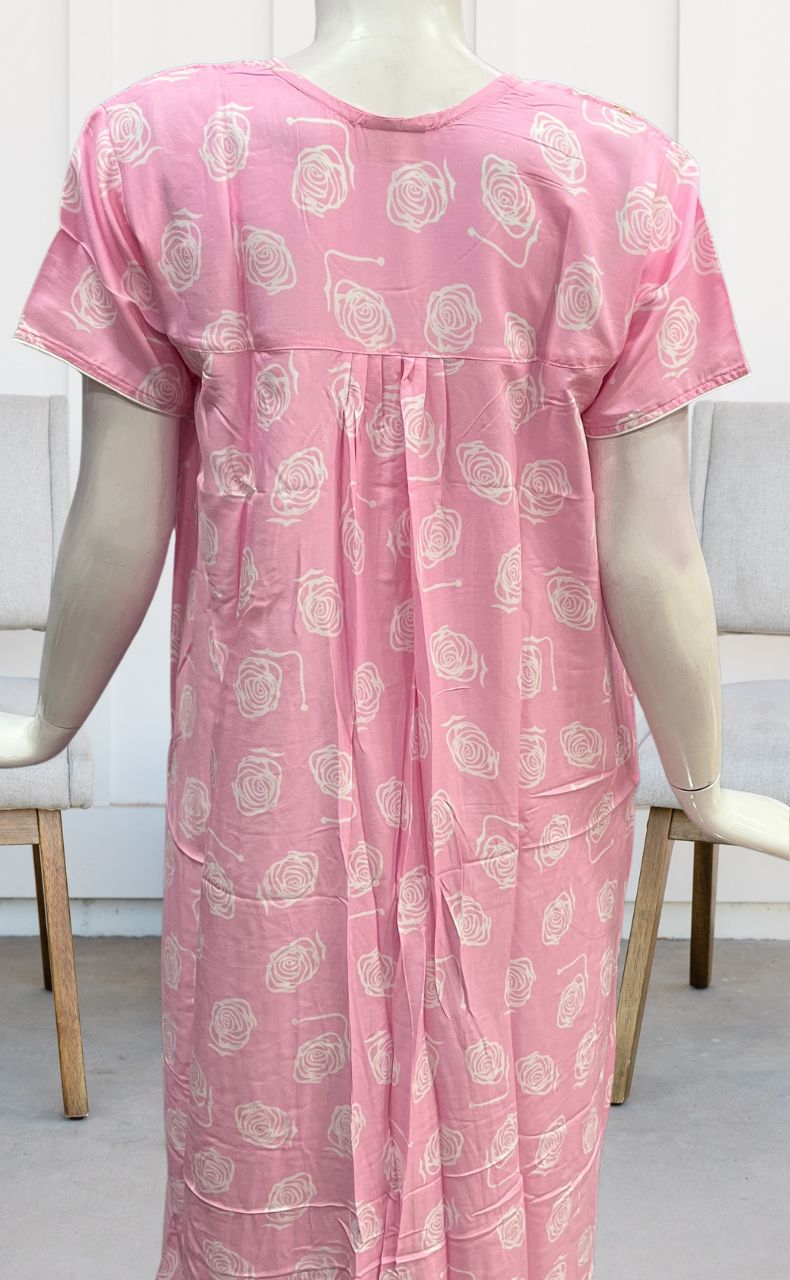 Baby Pink Flora Rayon Nighty. Flowy Rayon Fabric | Laces and Frills - Laces and Frills