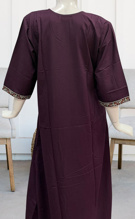 Dark Violet Embroidery Soft Cotton Nighty. Pure Durable Cotton | Laces and Frills - Laces and Frills