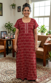 Red Abstract Spun Nighty. Flowy Spun Fabric | Laces and Frills - Laces and Frills