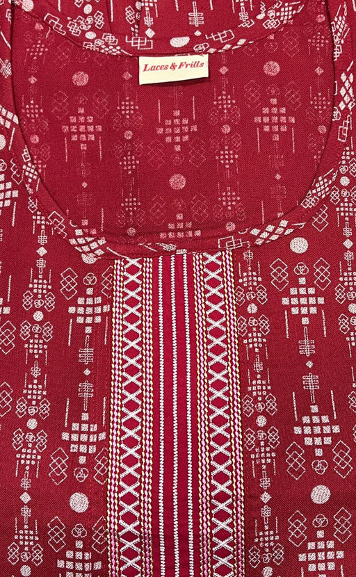 Red Abstract Spun Nighty. Flowy Spun Fabric | Laces and Frills - Laces and Frills