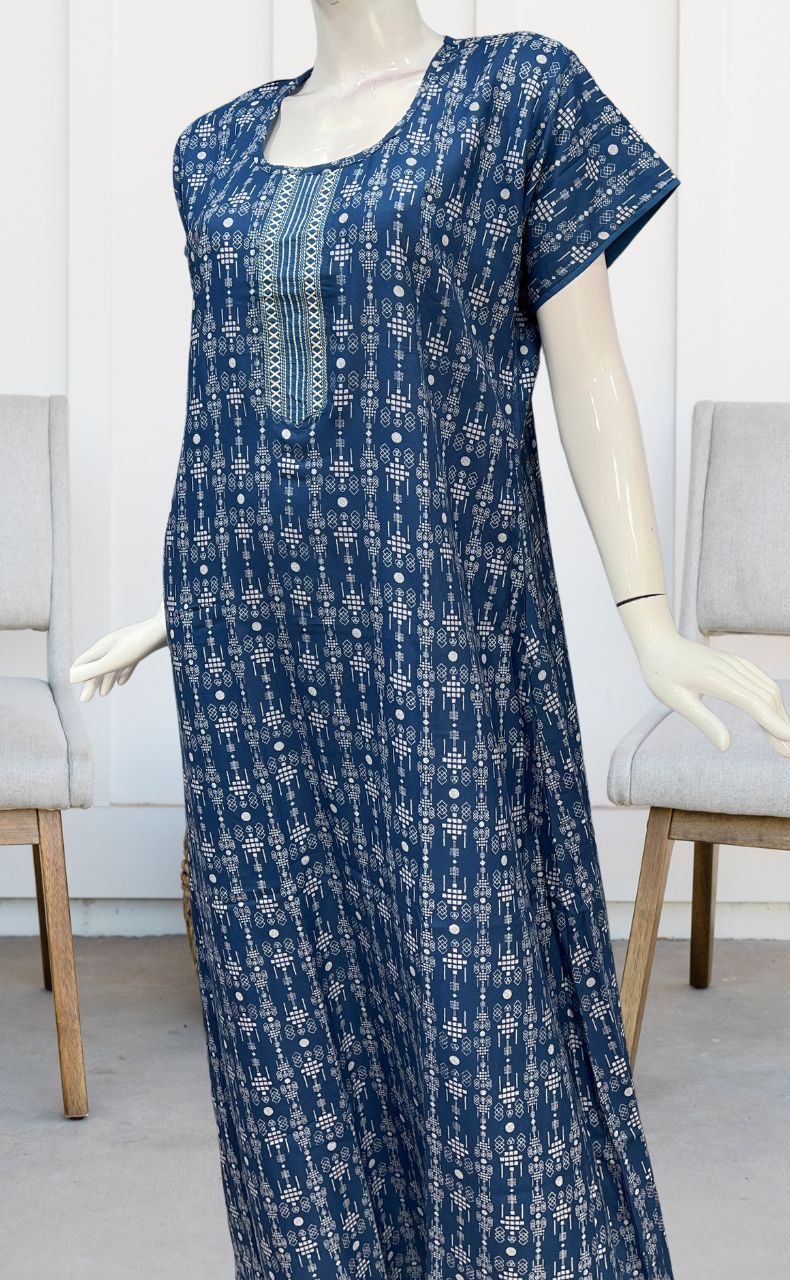 Blue Abstract Spun Nighty. Flowy Spun Fabric | Laces and Frills - Laces and Frills