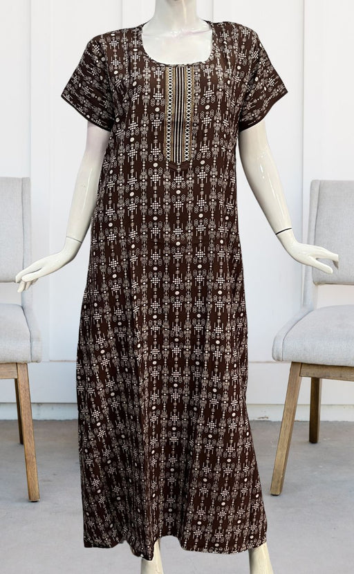 Brown Abstract Spun Nighty. Flowy Spun Fabric | Laces and Frills - Laces and Frills
