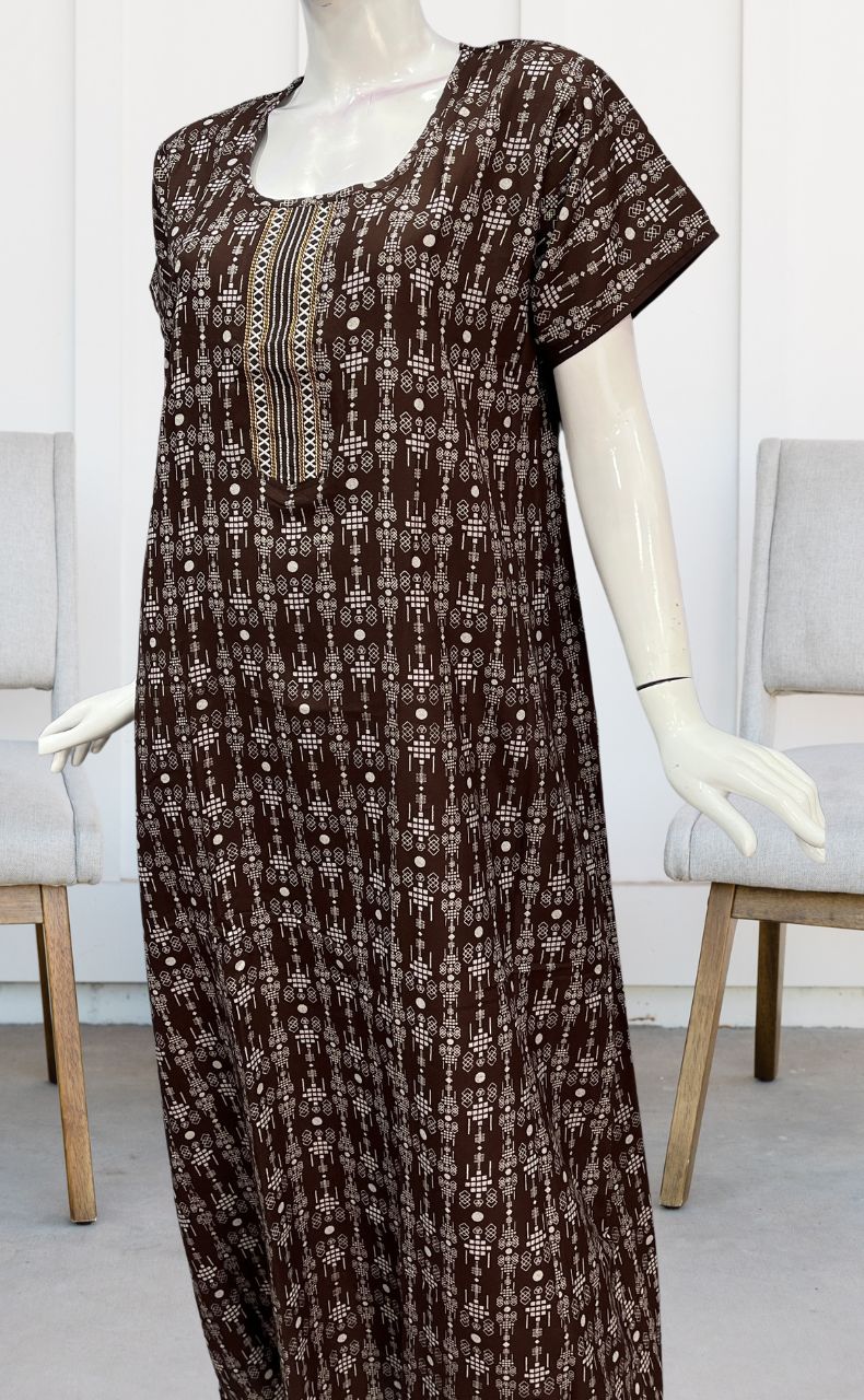Brown Abstract Spun Nighty. Flowy Spun Fabric | Laces and Frills - Laces and Frills