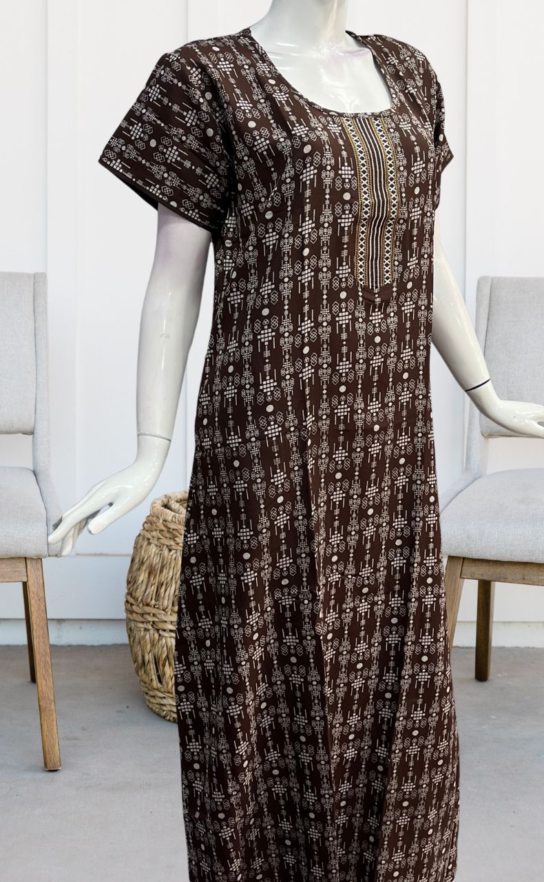 Brown Abstract Spun Nighty. Flowy Spun Fabric | Laces and Frills - Laces and Frills