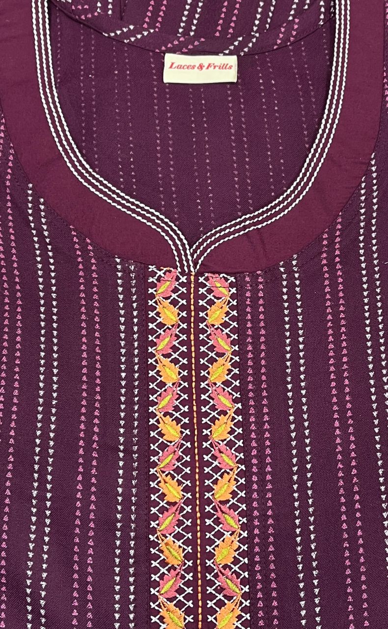 Wine Purple Dots Spun Nighty. Flowy Spun Fabric | Laces and Frills - Laces and Frills