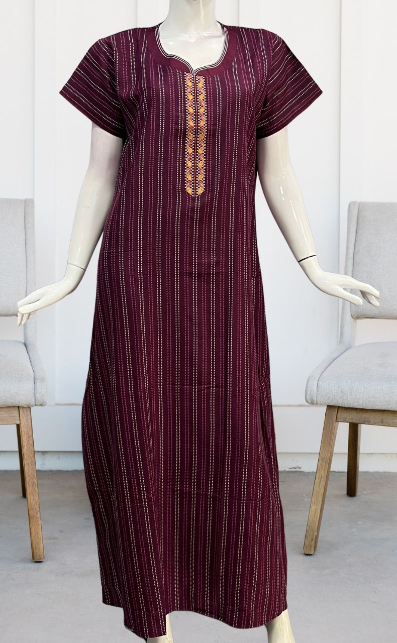 Wine Purple Dots Spun Nighty. Flowy Spun Fabric | Laces and Frills - Laces and Frills