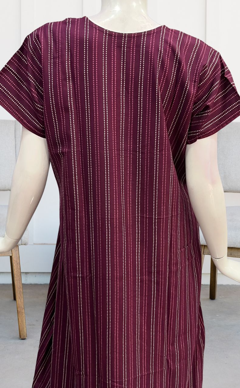 Wine Purple Dots Spun Nighty. Flowy Spun Fabric | Laces and Frills - Laces and Frills