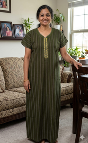 Green Dots Spun Nighty. Flowy Spun Fabric | Laces and Frills - Laces and Frills