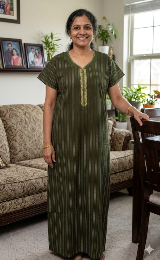 Green Dots Spun Nighty. Flowy Spun Fabric | Laces and Frills - Laces and Frills