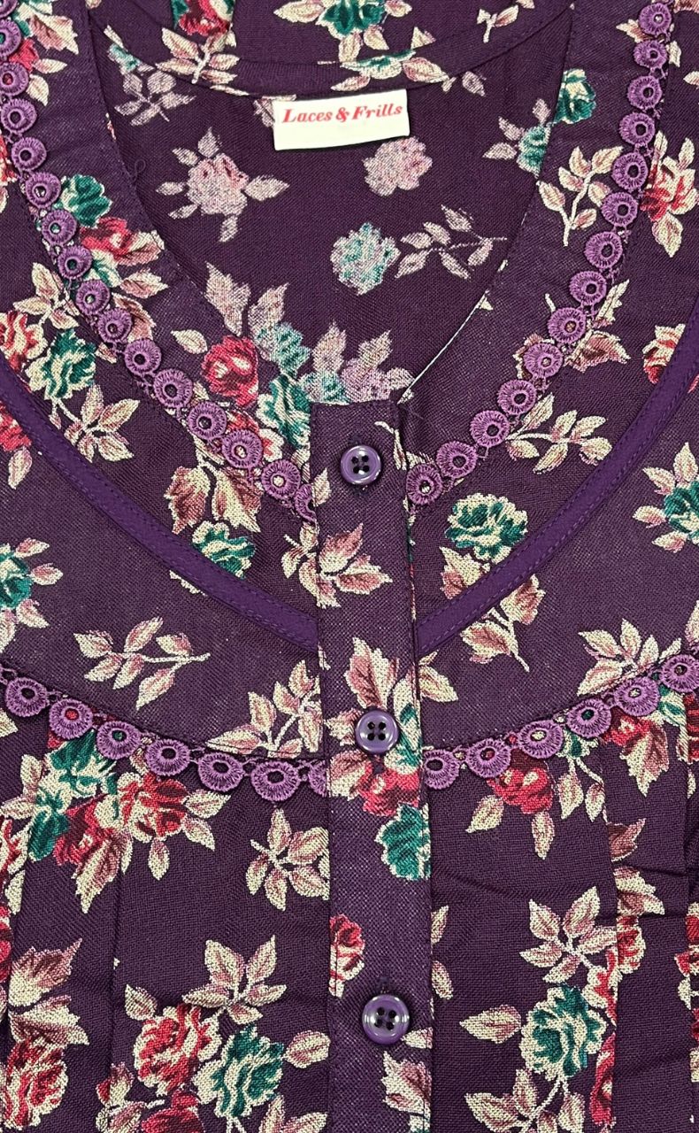 Wine Purple Garden Spun Nighty. Flowy Spun Fabric | Laces and Frills - Laces and Frills