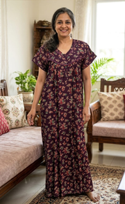 Wine Purple Garden Spun Nighty. Flowy Spun Fabric | Laces and Frills - Laces and Frills