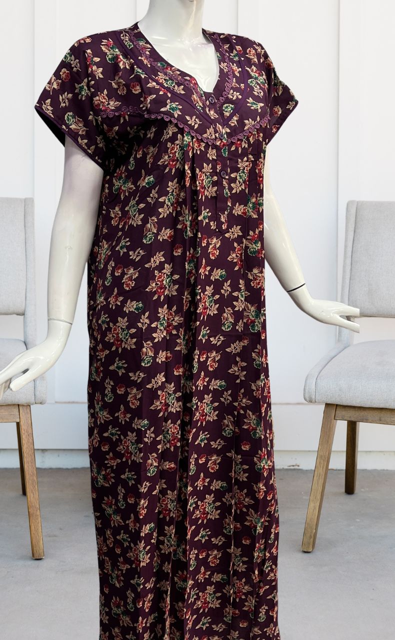Wine Purple Garden Spun Nighty. Flowy Spun Fabric | Laces and Frills - Laces and Frills