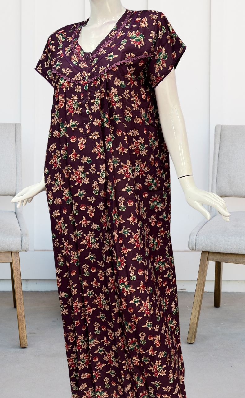 Wine Purple Garden Spun Nighty. Flowy Spun Fabric | Laces and Frills - Laces and Frills