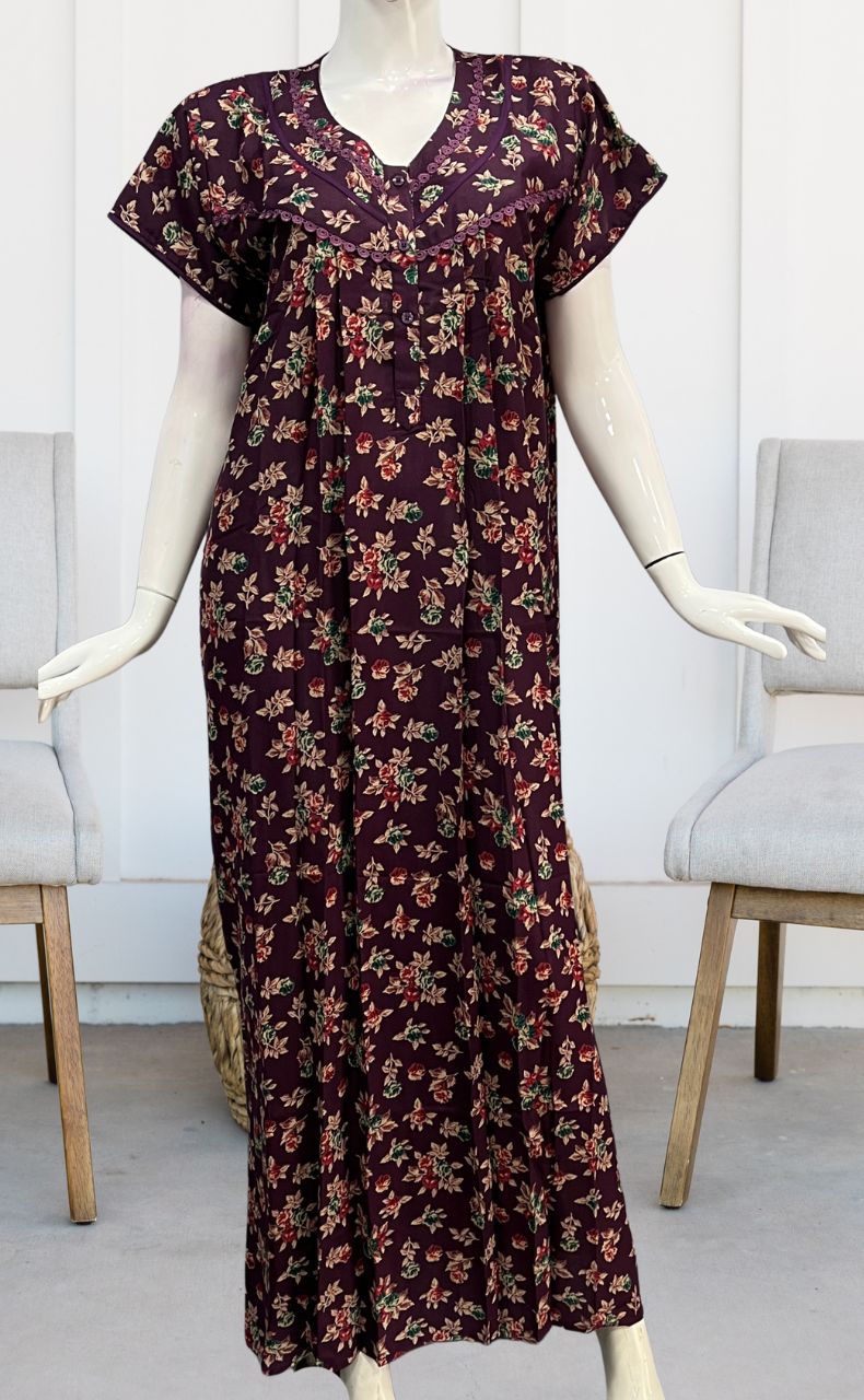 Wine Purple Garden Spun Nighty. Flowy Spun Fabric | Laces and Frills - Laces and Frills