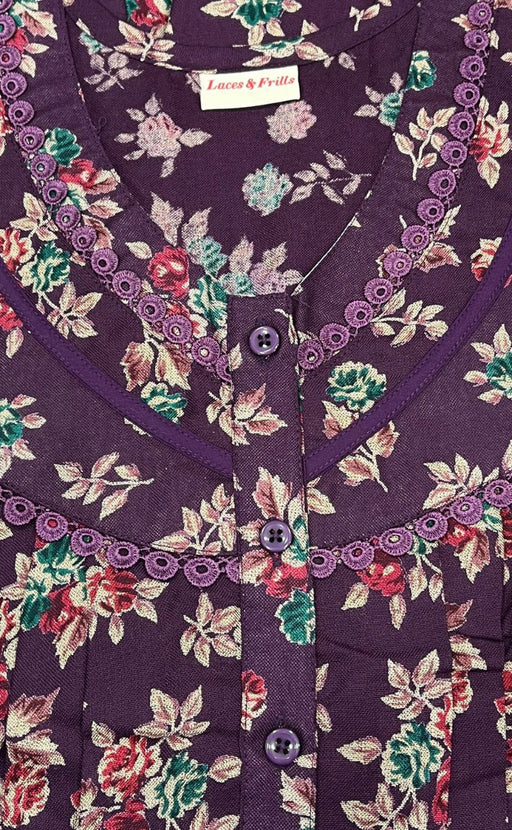 Wine Purple Garden Spun Nighty. Flowy Spun Fabric | Laces and Frills - Laces and Frills