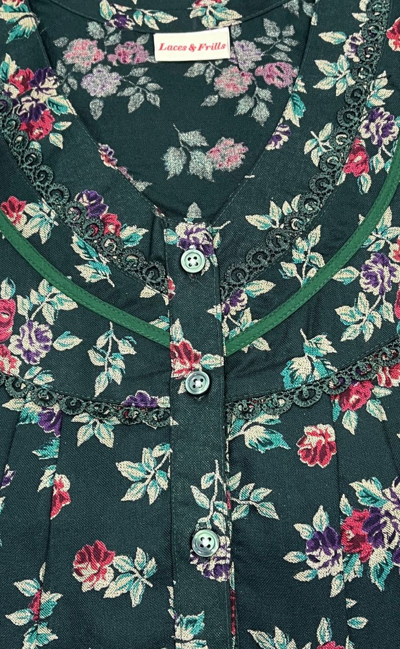 Bottle Green Garden Spun Nighty. Flowy Spun Fabric | Laces and Frills - Laces and Frills