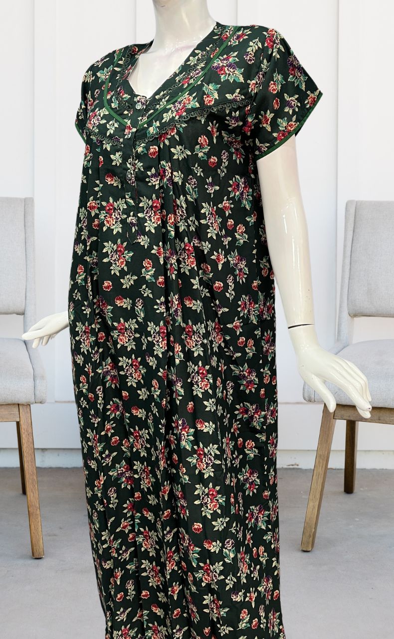 Bottle Green Garden Spun Nighty. Flowy Spun Fabric | Laces and Frills - Laces and Frills