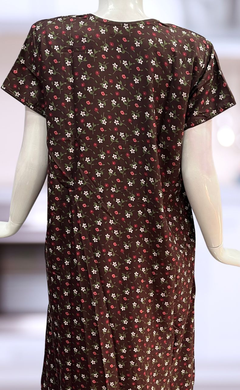 Brown Tiny Floral Spun Nighty. Flowy Spun Fabric | Laces and Frills - Laces and Frills