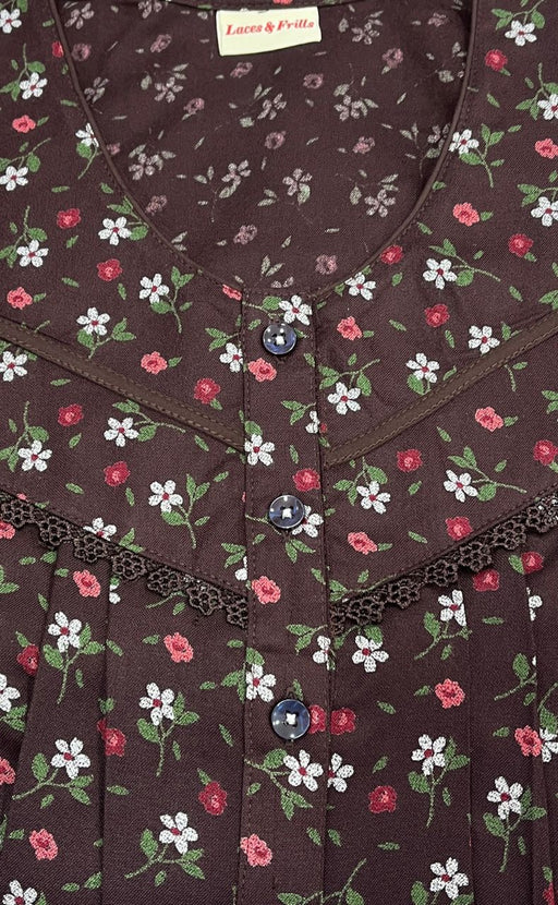 Brown Tiny Floral Spun Nighty. Flowy Spun Fabric | Laces and Frills - Laces and Frills