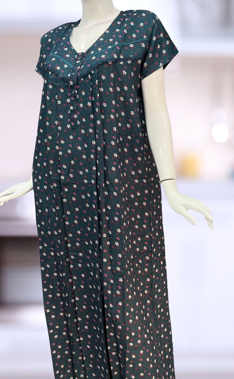 Teal Blue Tiny Floral Spun Nighty. Flowy Spun Fabric | Laces and Frills - Laces and Frills