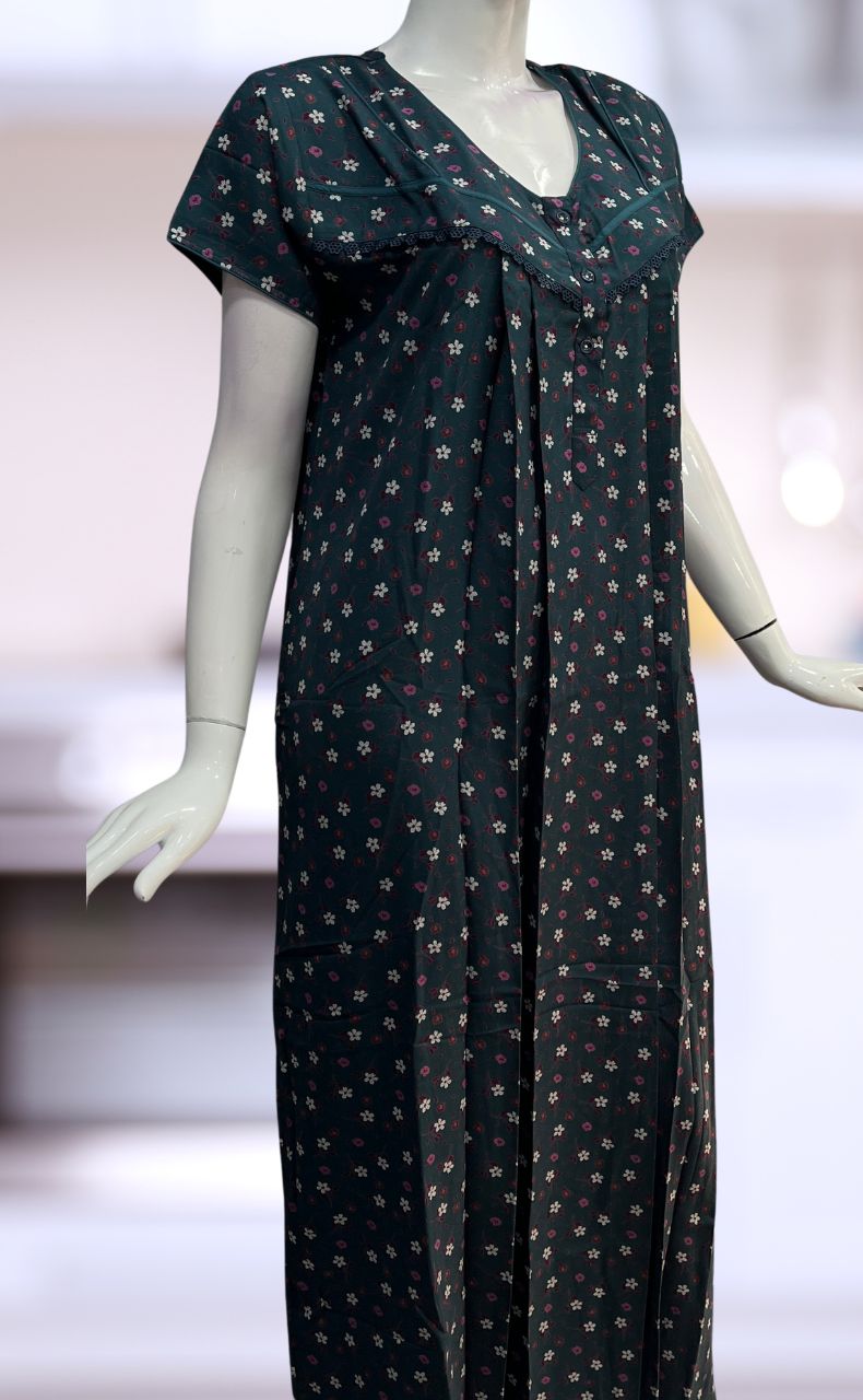 Teal Blue Tiny Floral Spun Nighty. Flowy Spun Fabric | Laces and Frills - Laces and Frills