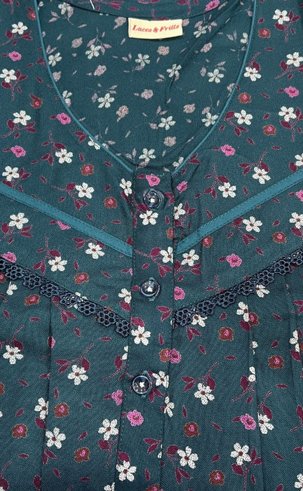 Teal Blue Tiny Floral Spun Nighty. Flowy Spun Fabric | Laces and Frills - Laces and Frills