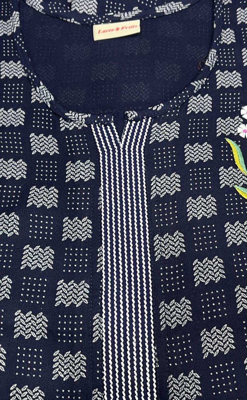 Navy Blue Abstract Spun Nighty. Flowy Spun Fabric | Laces and Frills - Laces and Frills