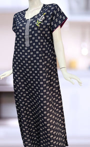 Navy Blue Abstract Spun Nighty. Flowy Spun Fabric | Laces and Frills - Laces and Frills