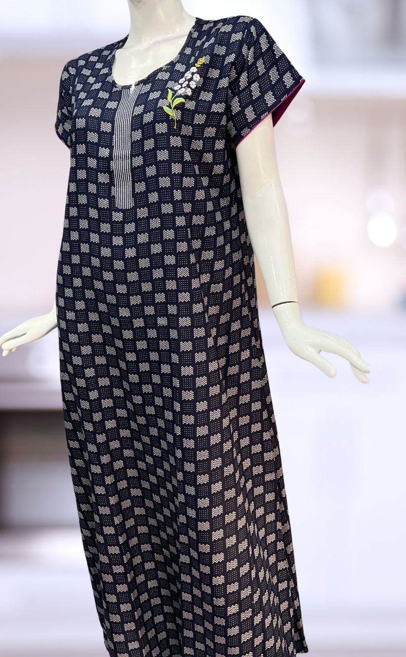 Navy Blue Abstract Spun Nighty. Flowy Spun Fabric | Laces and Frills - Laces and Frills