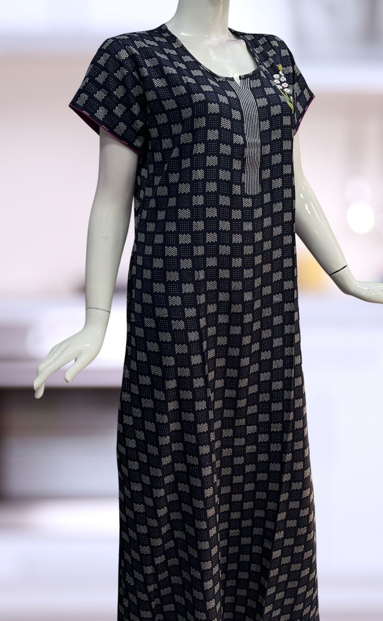 Navy Blue Abstract Spun Nighty. Flowy Spun Fabric | Laces and Frills - Laces and Frills