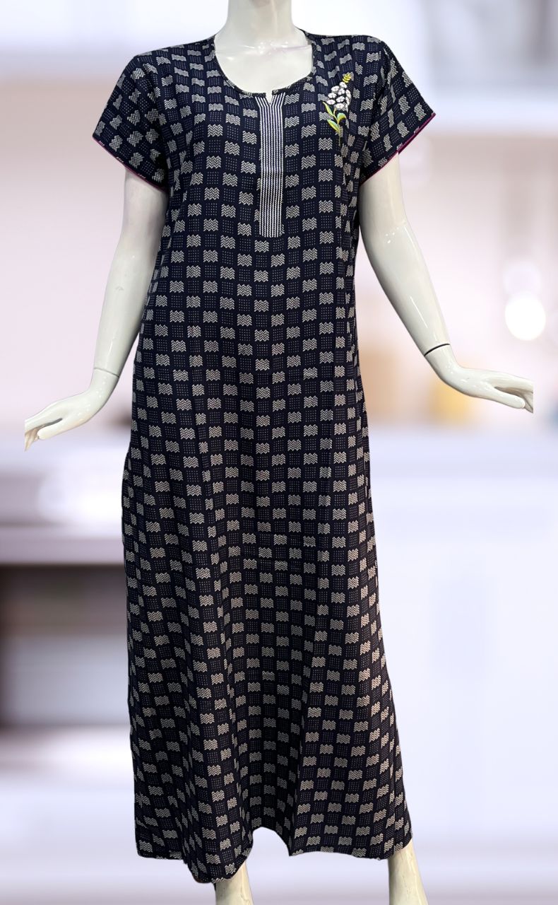 Navy Blue Abstract Spun Nighty. Flowy Spun Fabric | Laces and Frills - Laces and Frills