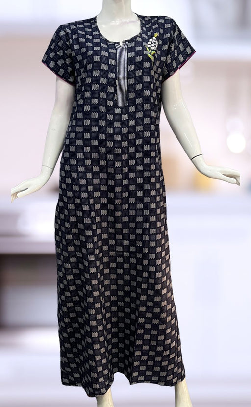 Navy Blue Abstract Spun Nighty. Flowy Spun Fabric | Laces and Frills - Laces and Frills